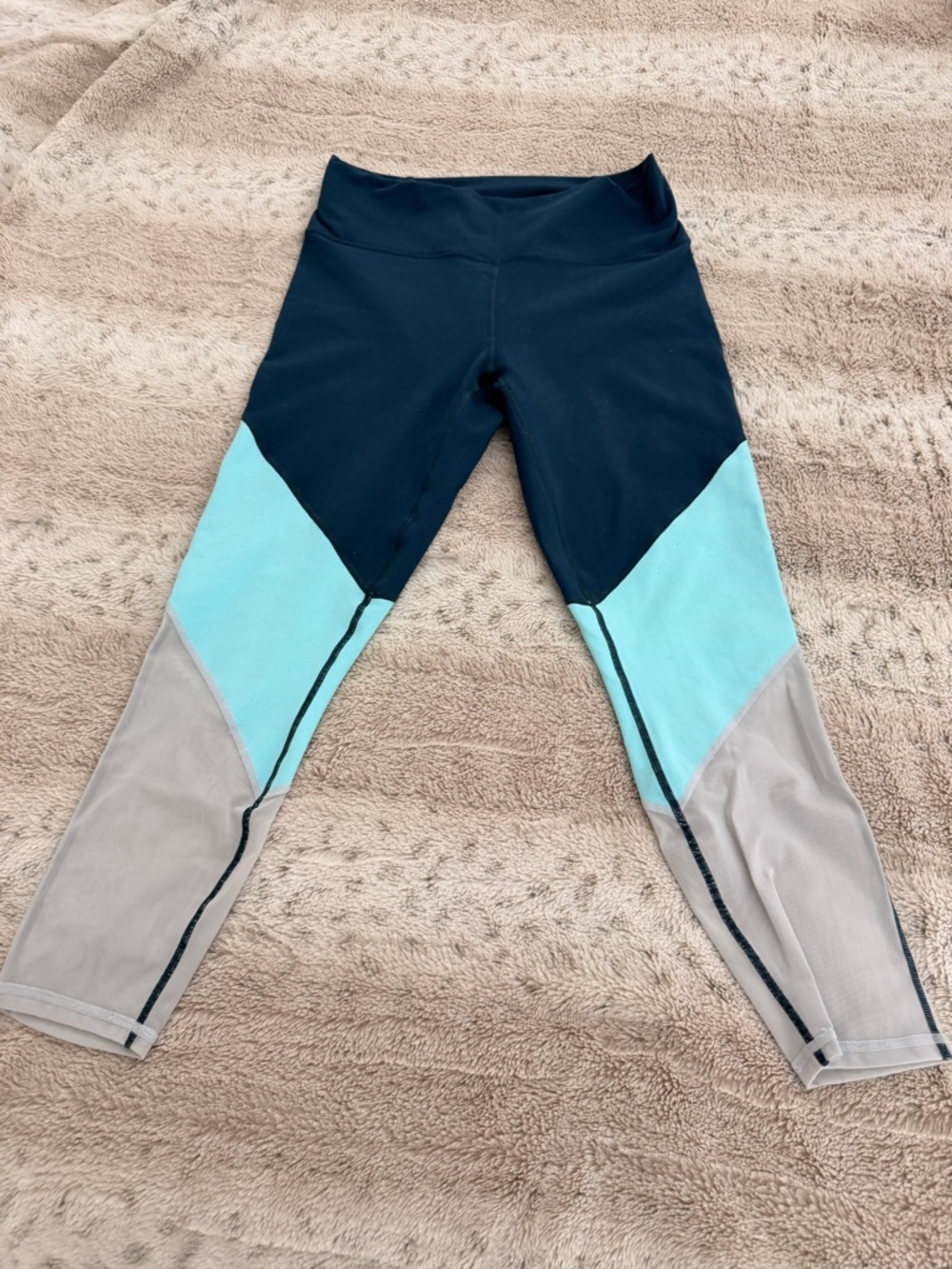 Fabletics Colorblock Athletic Leggings in Navy, Aqua & Light Gray